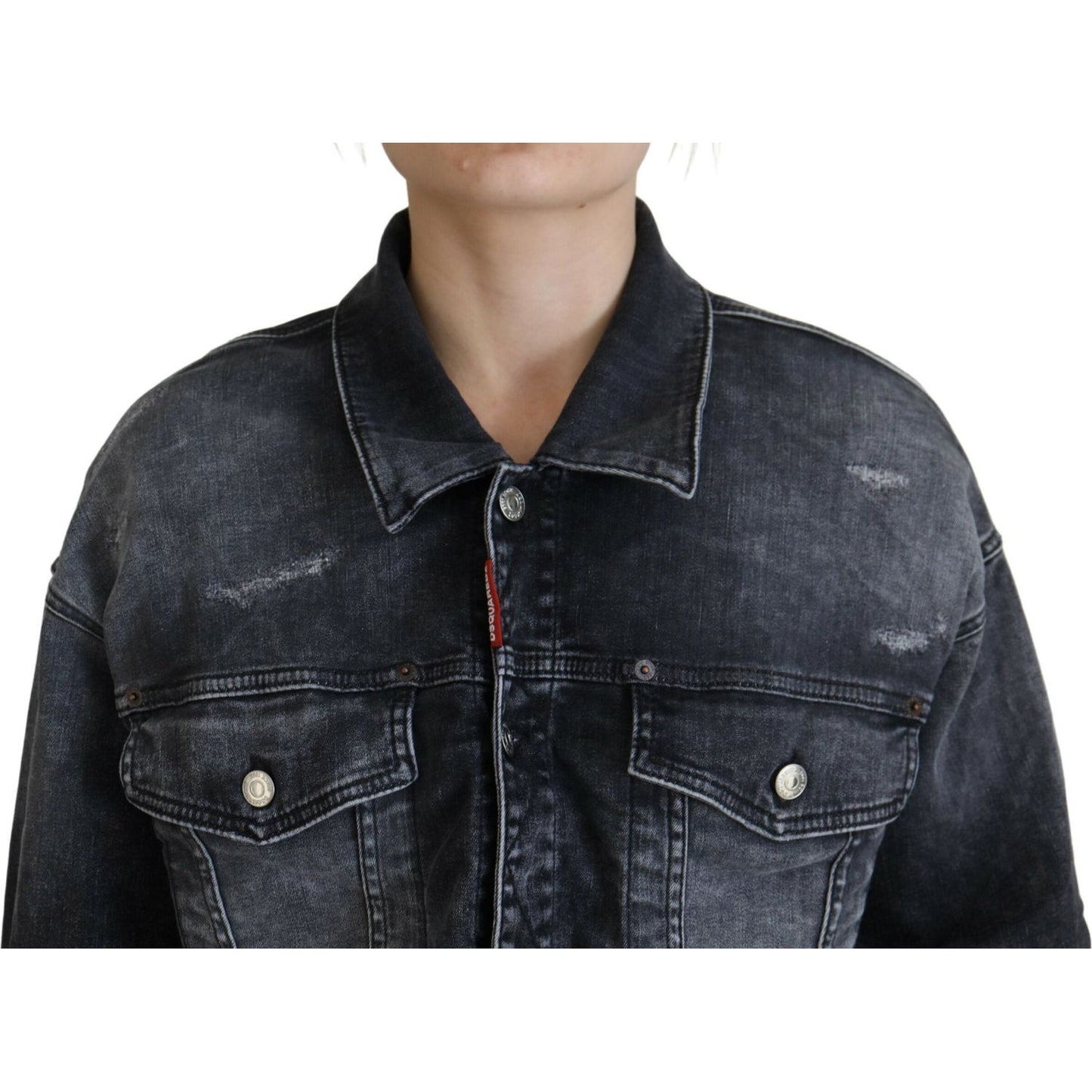 Dsquared² Gray Washed Cotton Cropped Denim Jacket Dsquared²