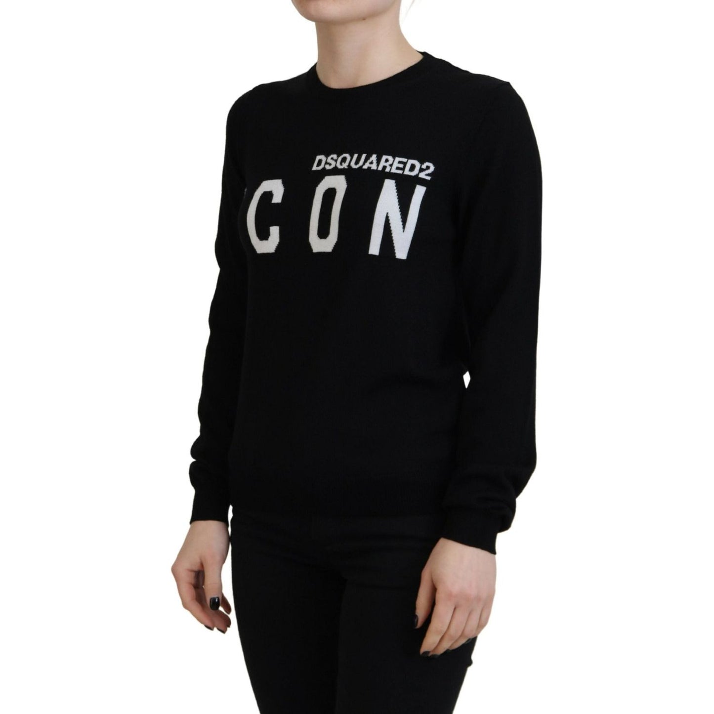 Dsquared² Black Virgin Wool Logo Print Long Sleeves Sweater Dsquared²