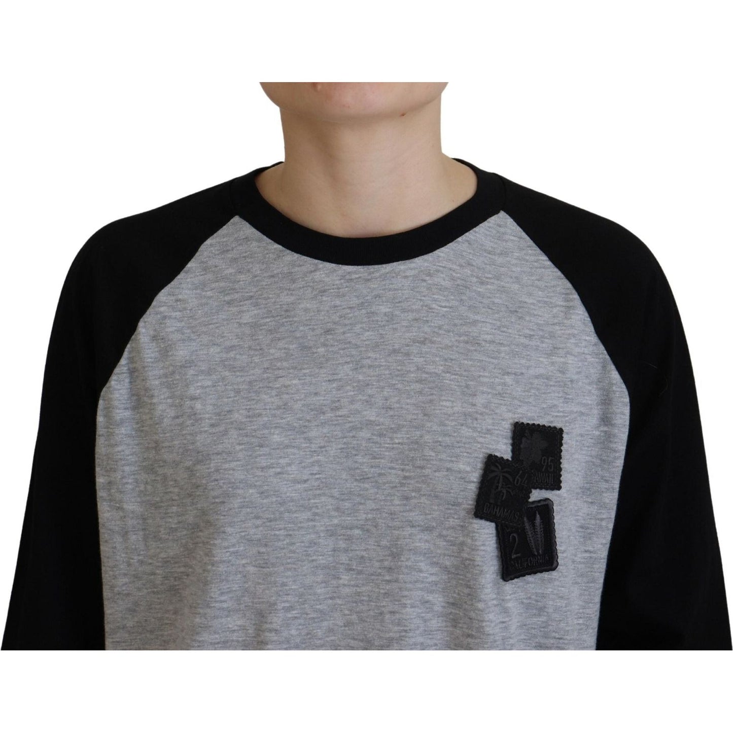 Dsquared² Black Gray Cotton Raglan Long Sleeves Casual Top Dsquared²