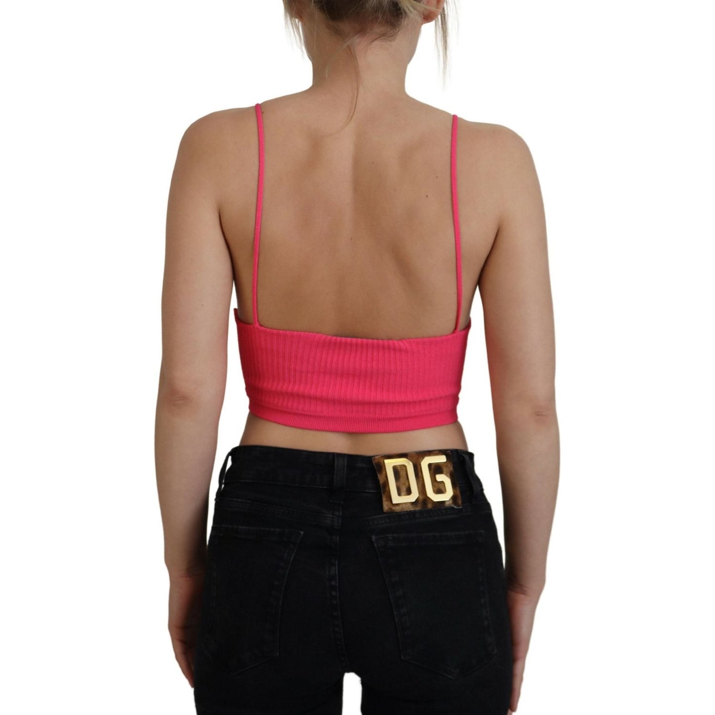 Dsquared² Pink Ribbed Knit Bra Cropped Spaghetti Strap Top Dsquared²