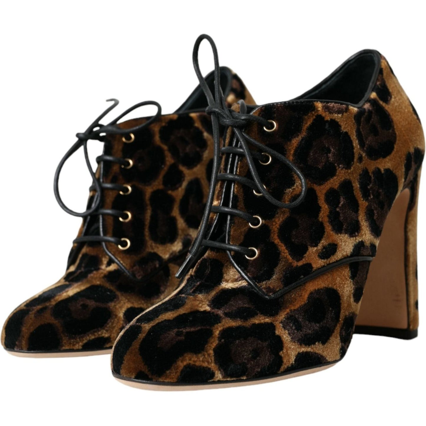 Dolce & Gabbana Brown Leopard Hair Lace Up Booties Shoes Dolce & Gabbana