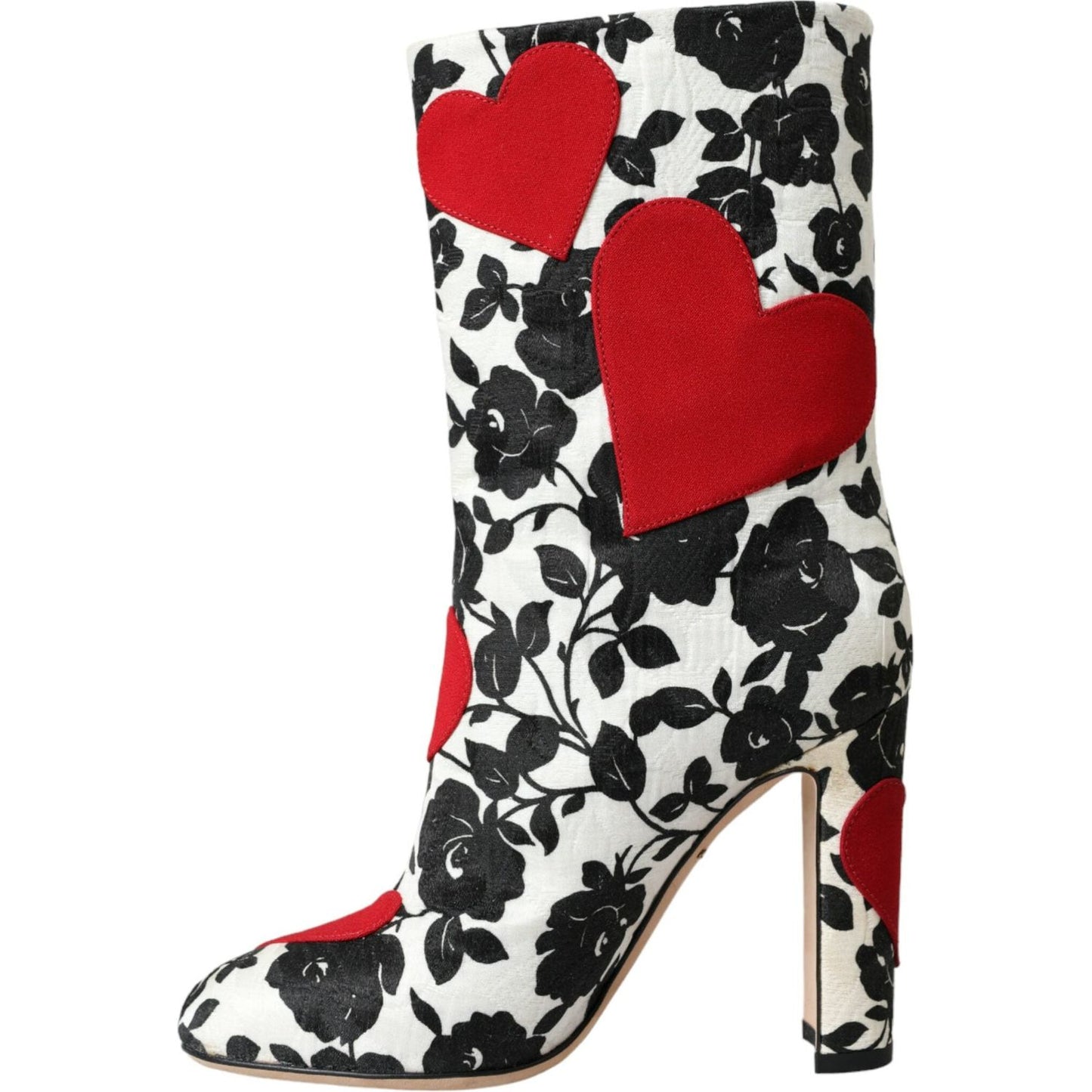 Dolce & Gabbana White Floral Hearts Leather High Boots Shoes Dolce & Gabbana