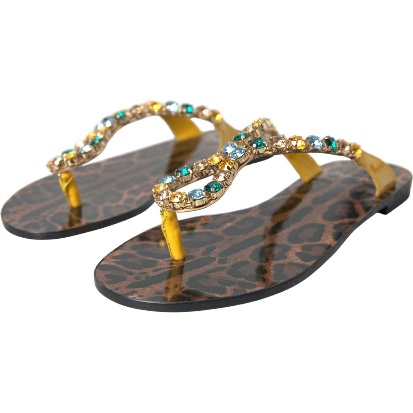 Dolce & Gabbana Mustard Crystal Calf Leather Beachwear Shoes Dolce & Gabbana