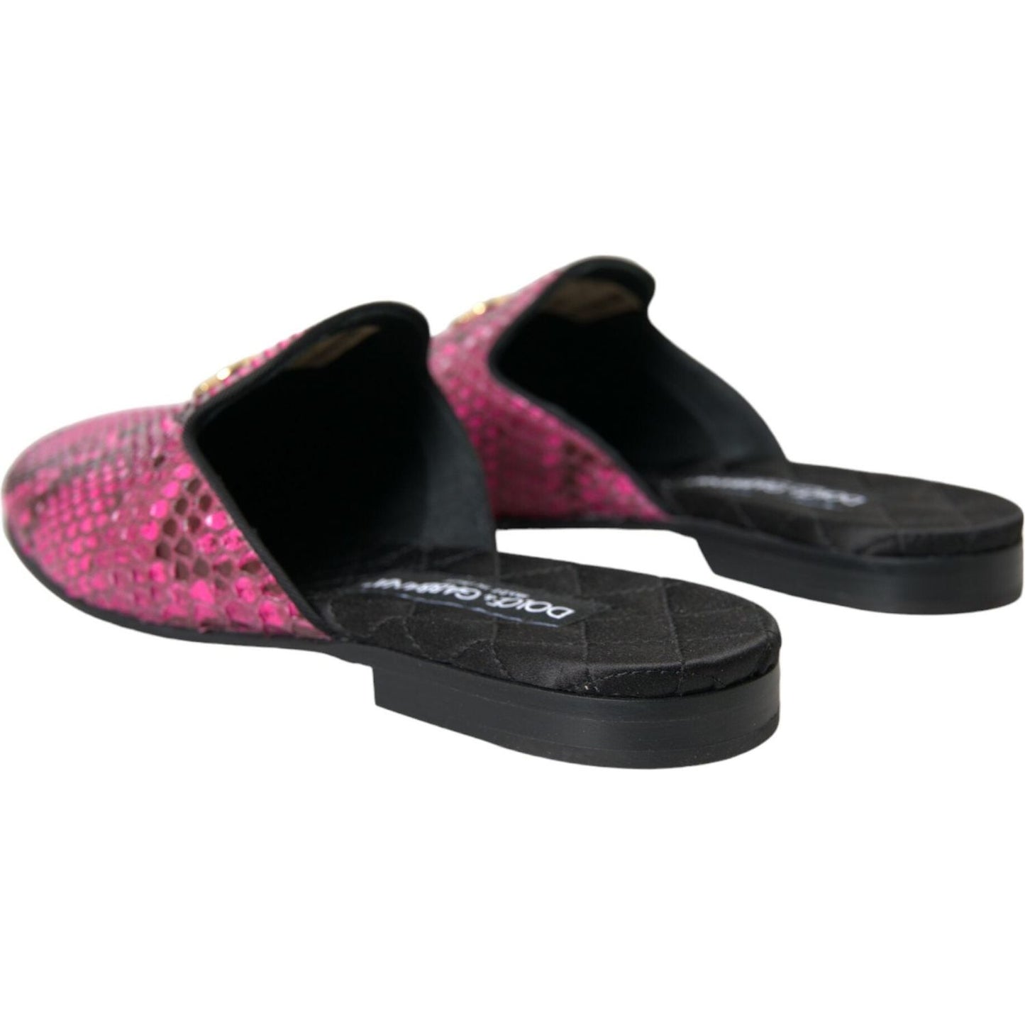 Dolce & Gabbana Fuchsia Python Logo Mule Flat Sandals Shoes Dolce & Gabbana