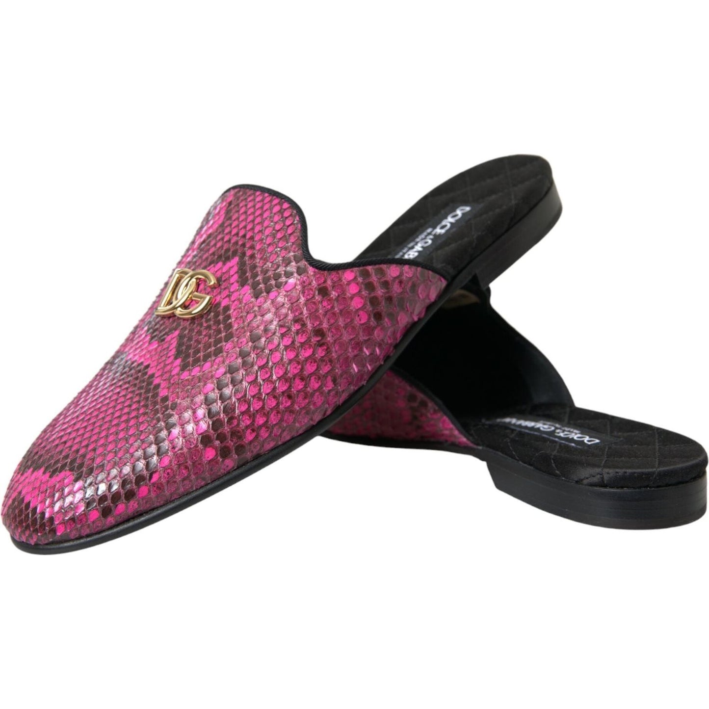 Dolce & Gabbana Fuchsia Python Logo Mule Flat Sandals Shoes Dolce & Gabbana