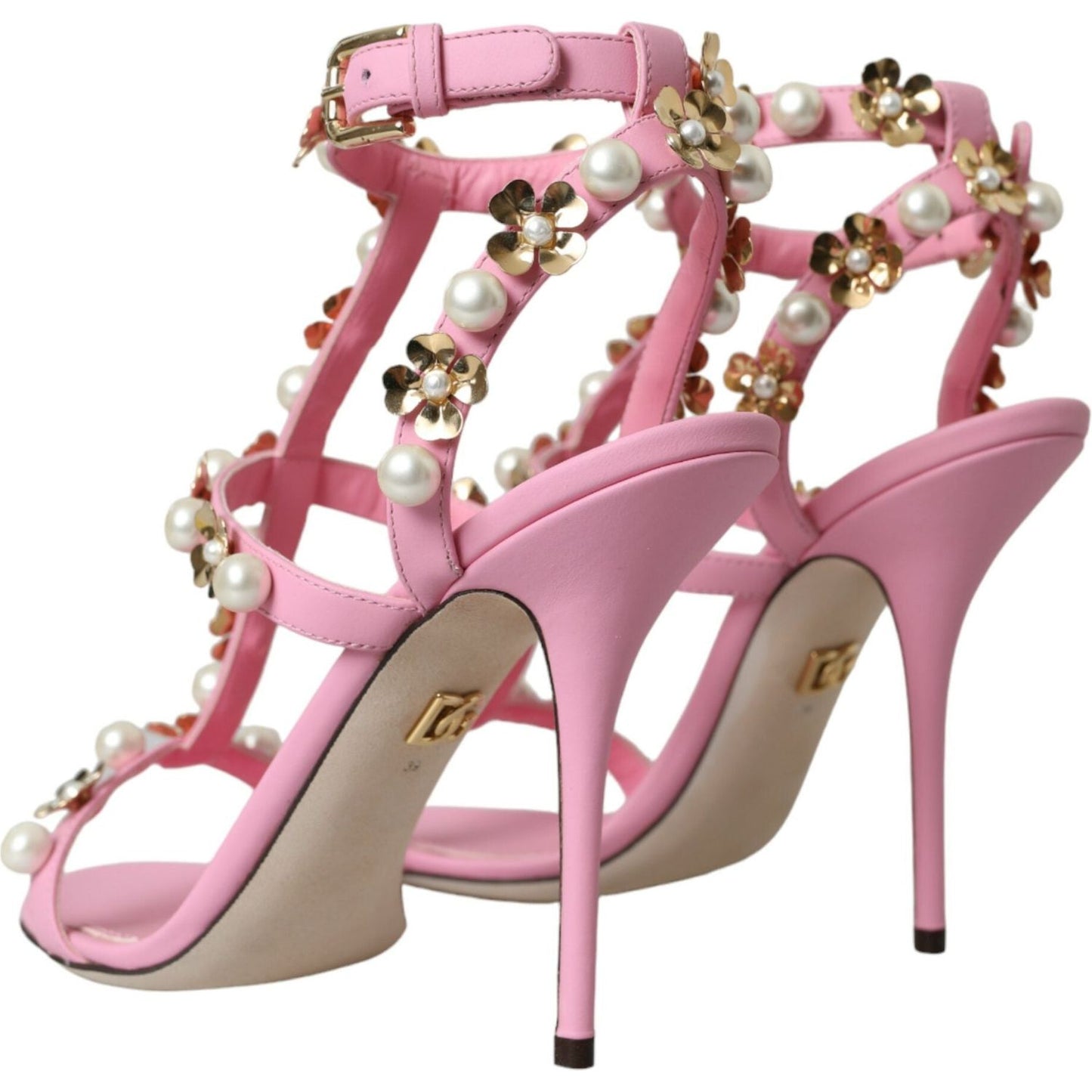 Dolce & Gabbana Pink Leather Embellished Heels Sandals Shoes Dolce & Gabbana