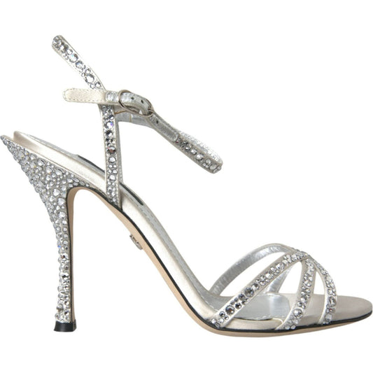 Dolce & Gabbana Silver Viscose Crystal Heels Sandals Shoes Dolce & Gabbana