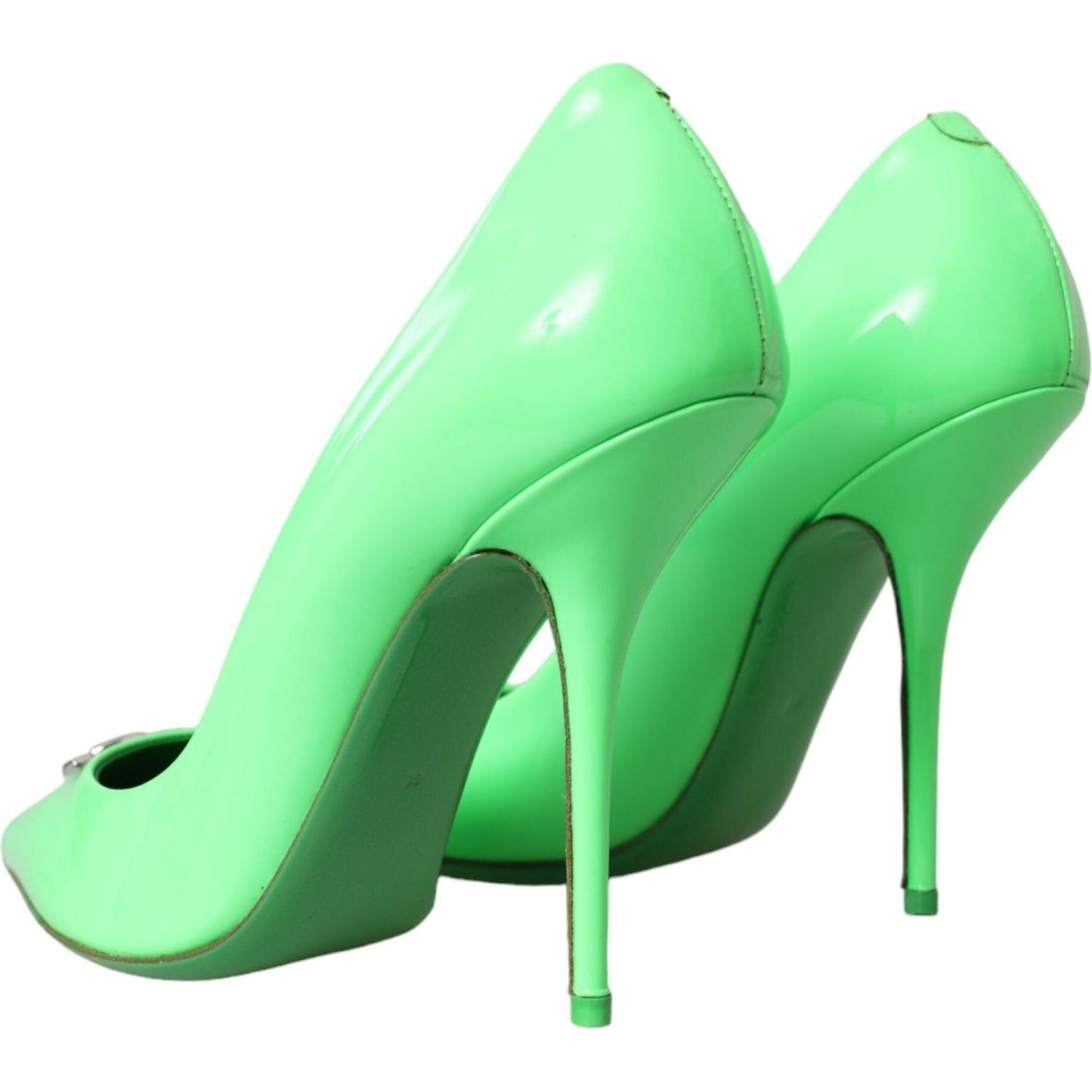 Dolce & Gabbana Neon Green Patent Leather Logo Pumps Shoes Dolce & Gabbana