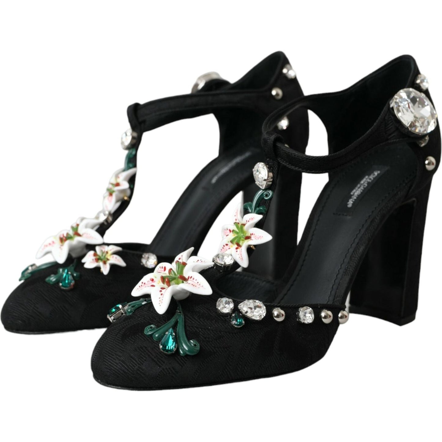 Dolce & Gabbana Black Lilies Crystal Heels Pumps Shoes Dolce & Gabbana