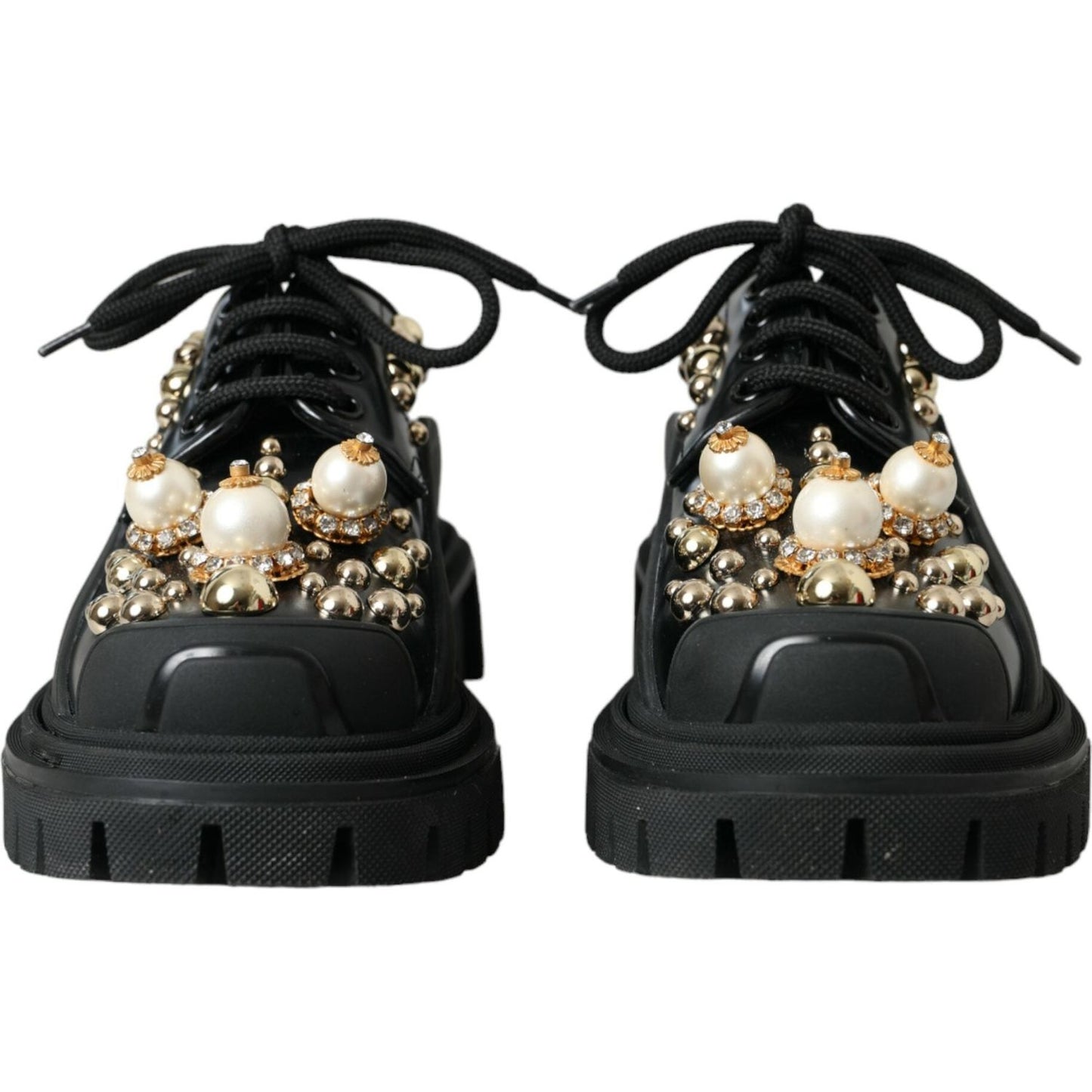 Dolce & Gabbana Black Leather Trekking Derby Embellished Shoes Dolce & Gabbana