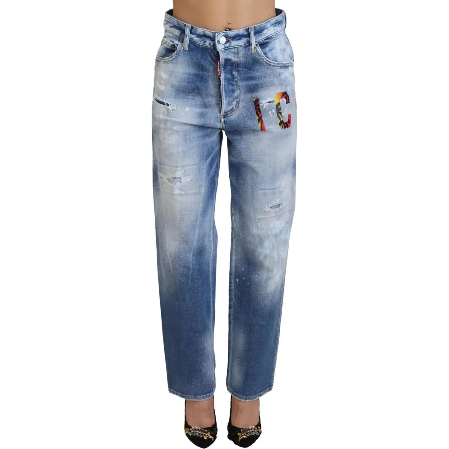 Dsquared² Blue Icon High Waist Straight Denim Jeans Boston Dsquared²