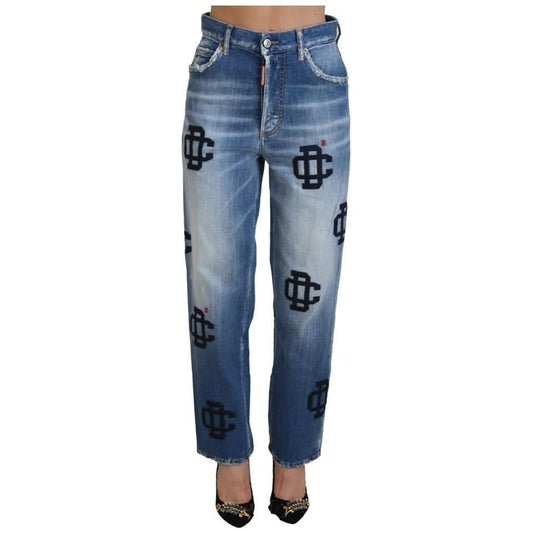 Dsquared² Blue Washed High Waist Straight Denim Boston Jeans Dsquared²