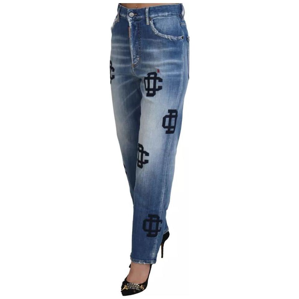 Dsquared² Blue Washed High Waist Straight Denim Boston Jeans Dsquared²