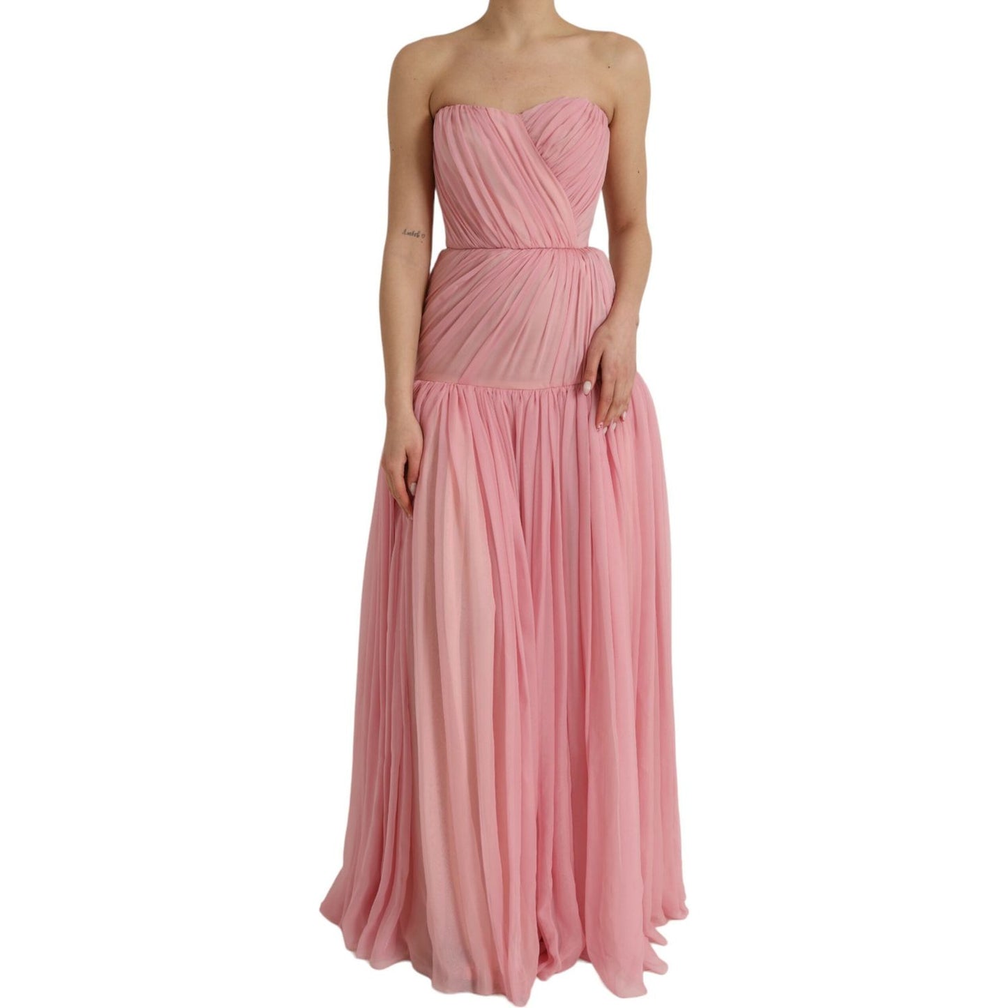 Dolce & Gabbana Pink Silk Strapless Maxi A-line Gown Dress Dolce & Gabbana