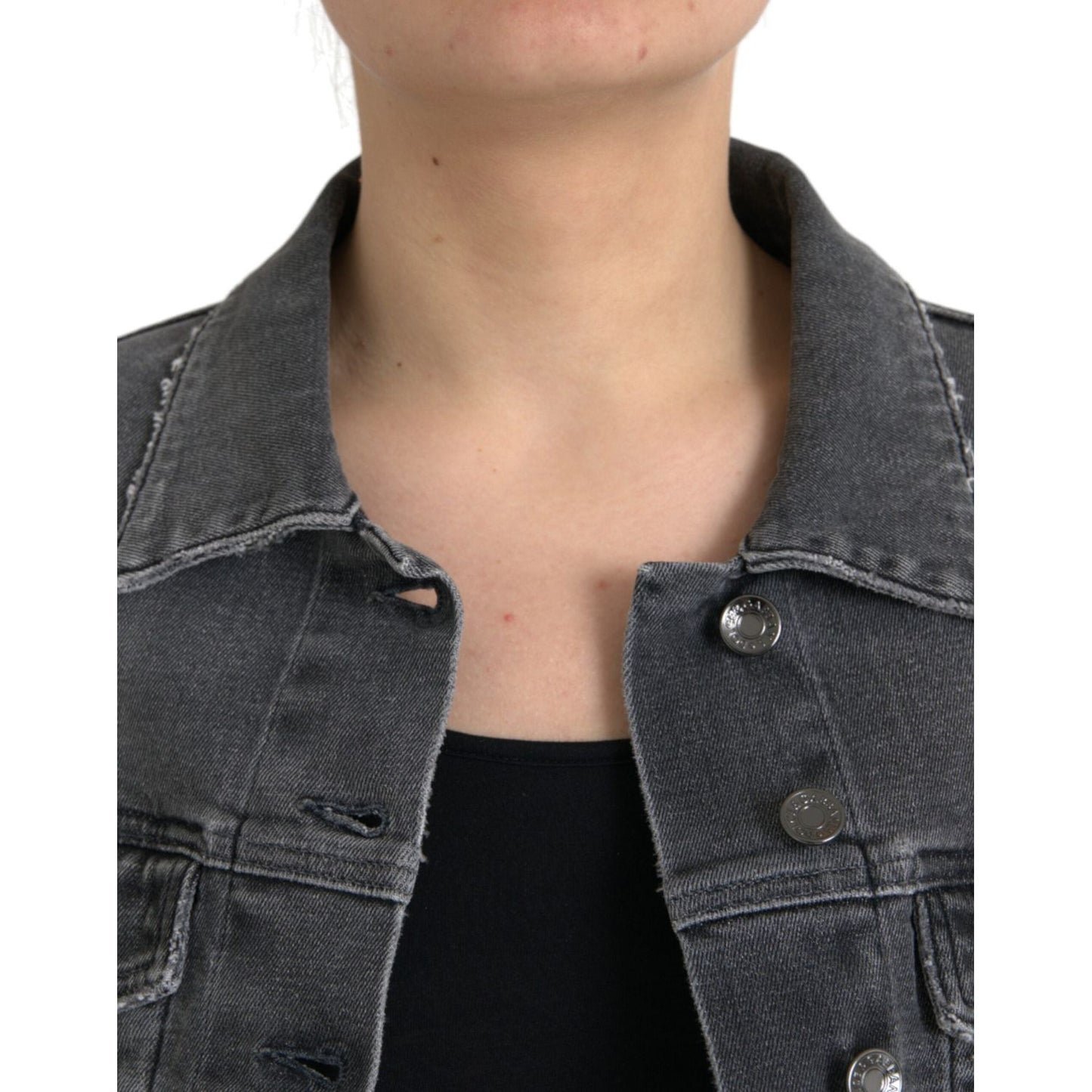 Dolce & Gabbana Dark Gray Cotton Stretch Cropped Denim Jacket Dolce & Gabbana