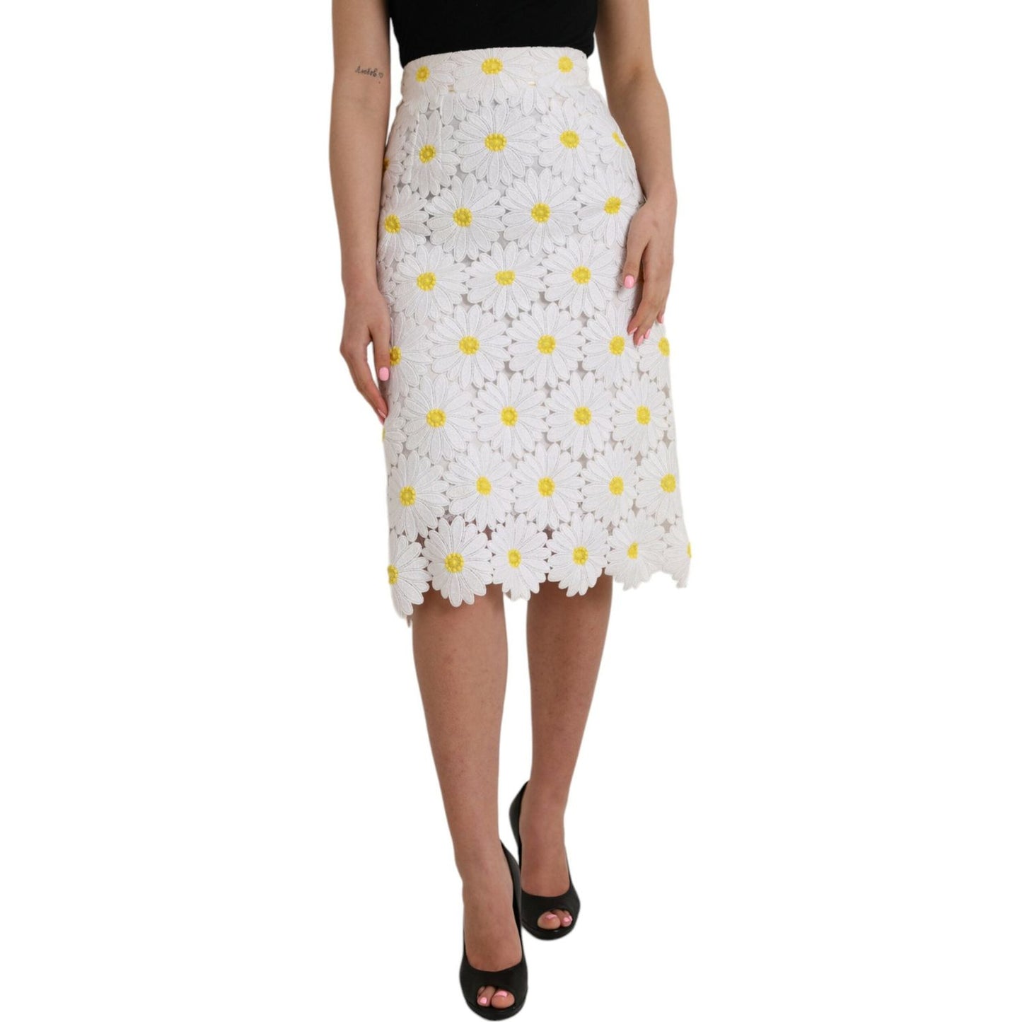 Dolce & Gabbana White Floral Pencil Straight Lace Skirt Dolce & Gabbana