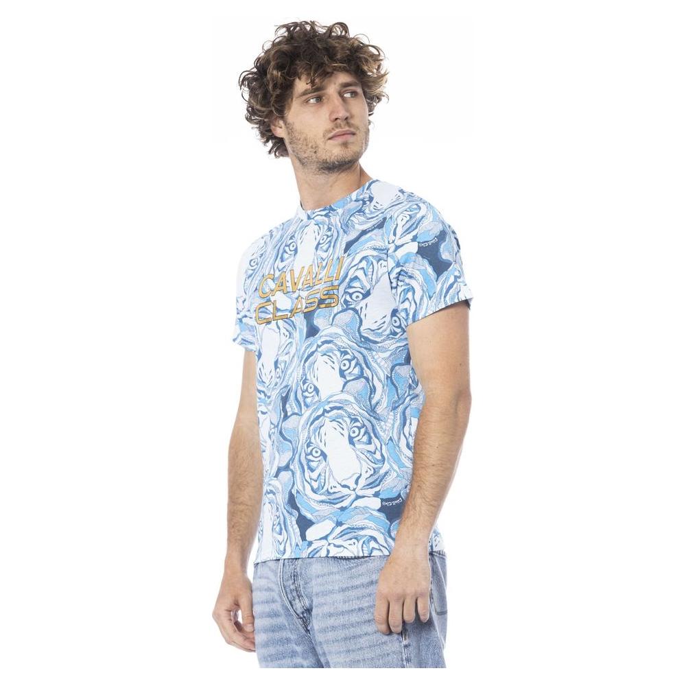 Cavalli Class Light Blue Cotton Men T-Shirt Cavalli Class