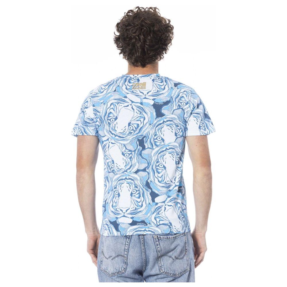 Cavalli Class Light Blue Cotton Men T-Shirt Cavalli Class