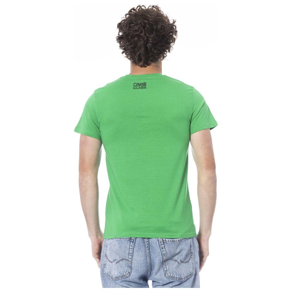 Cavalli Class Green Cotton Men T-Shirt Cavalli Class