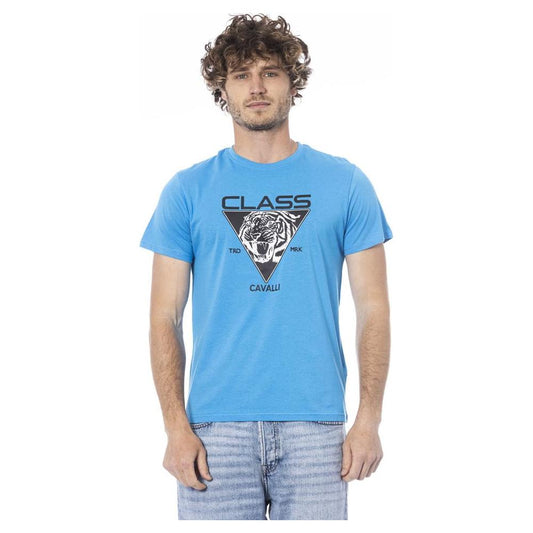 Cavalli Class Light Blue Cotton Men T-Shirt Cavalli Class