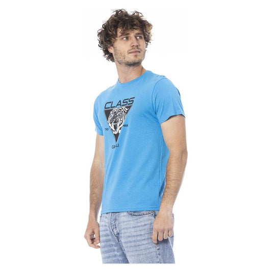 Cavalli Class Light Blue Cotton Men T-Shirt Cavalli Class