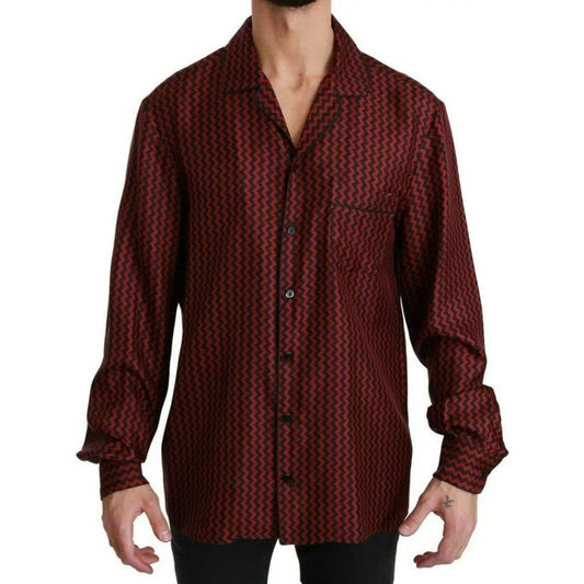 Dolce & Gabbana Black Red Zigzag Pattern Casual Shirt Dolce & Gabbana