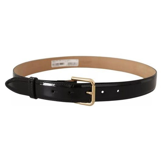 Dolce & Gabbana Black Leather Gold Metal Logo Engraved Buckle Belt Dolce & Gabbana