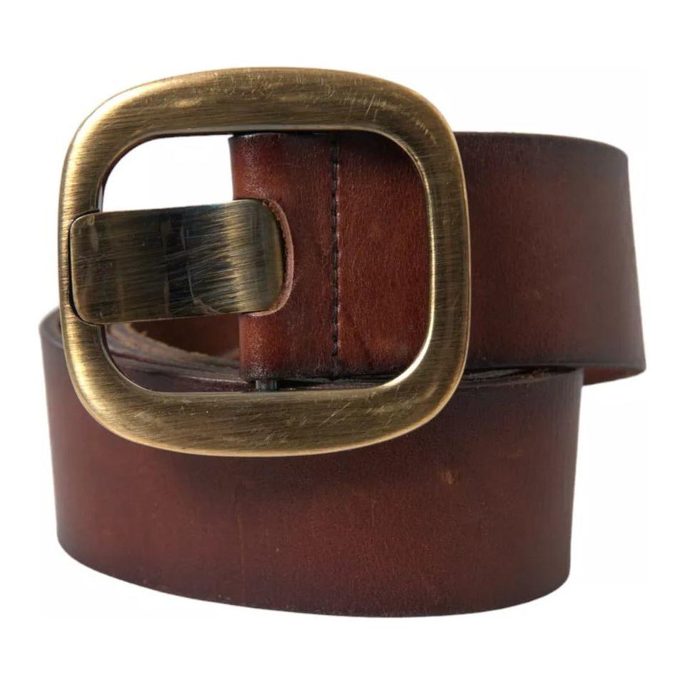 Dolce & Gabbana Brown Leather Gold Metal Buckle Women Belt Dolce & Gabbana