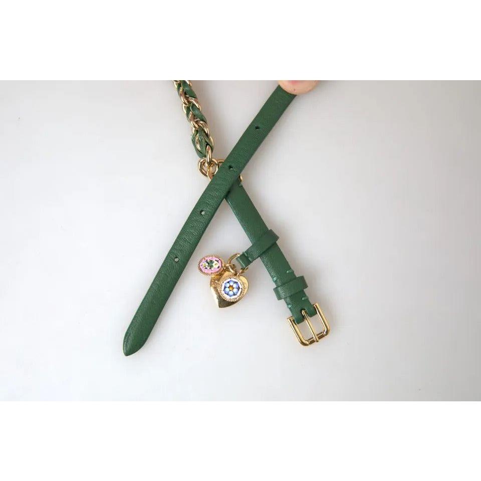 Dolce & Gabbana Green Embellished Chain Gold Buckle Belt Dolce & Gabbana