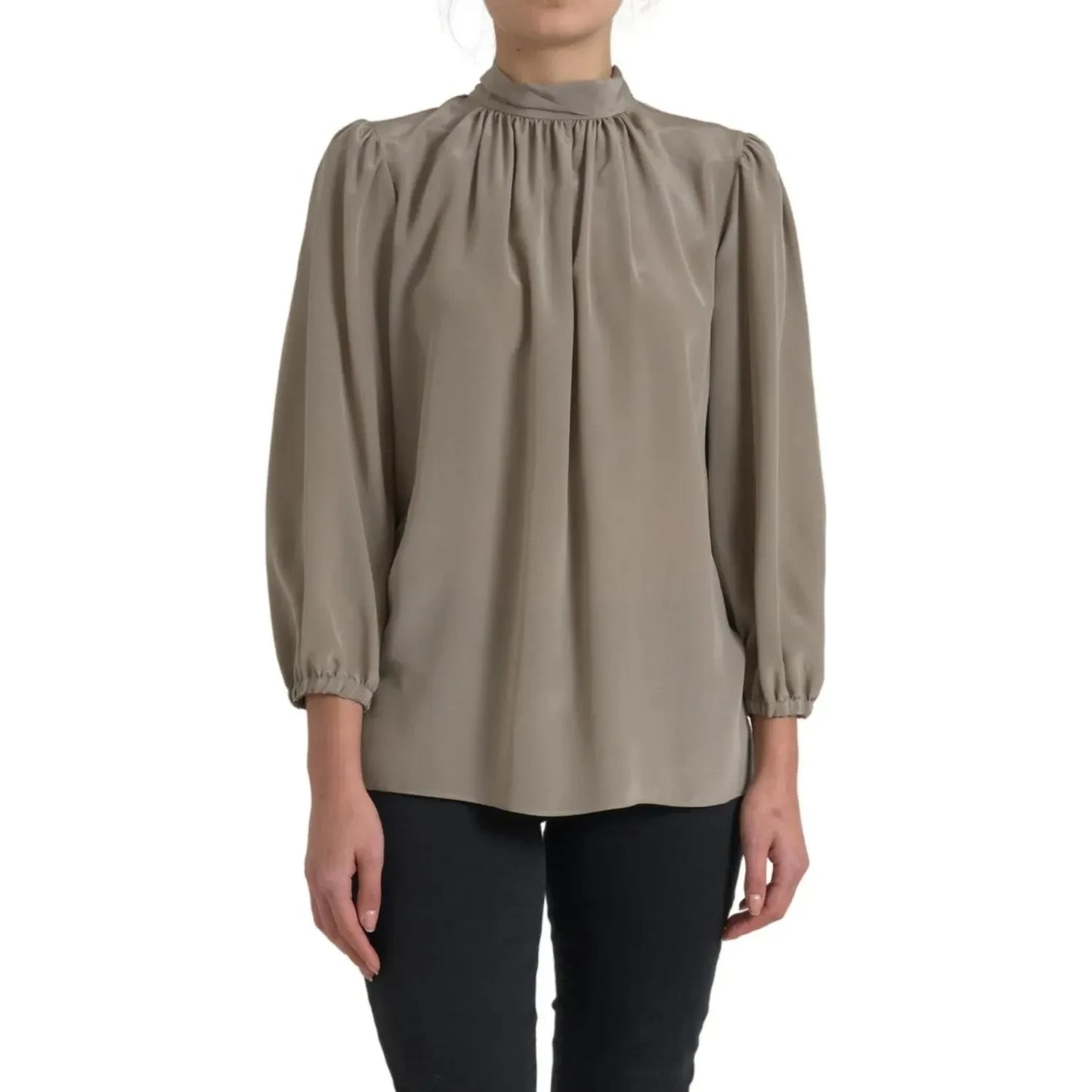 Dolce & Gabbana Gray Mock Neck Long Sleeves Top Blouse Dolce & Gabbana