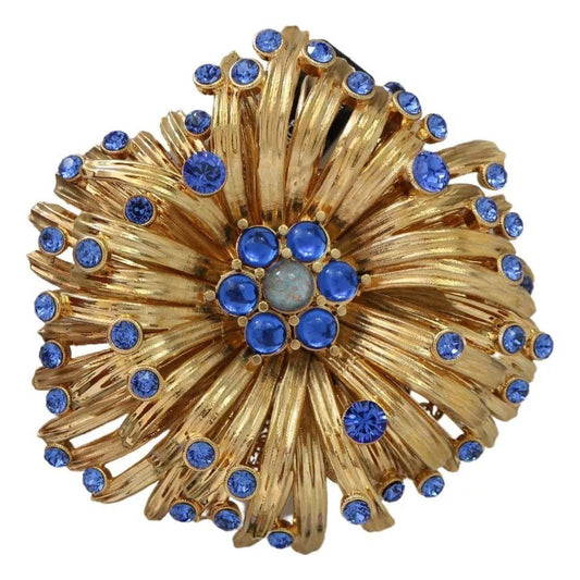 Dolce & Gabbana Gold Brass Blue Crystals Embellished Jewelry Brooch Brooch Dolce & Gabbana