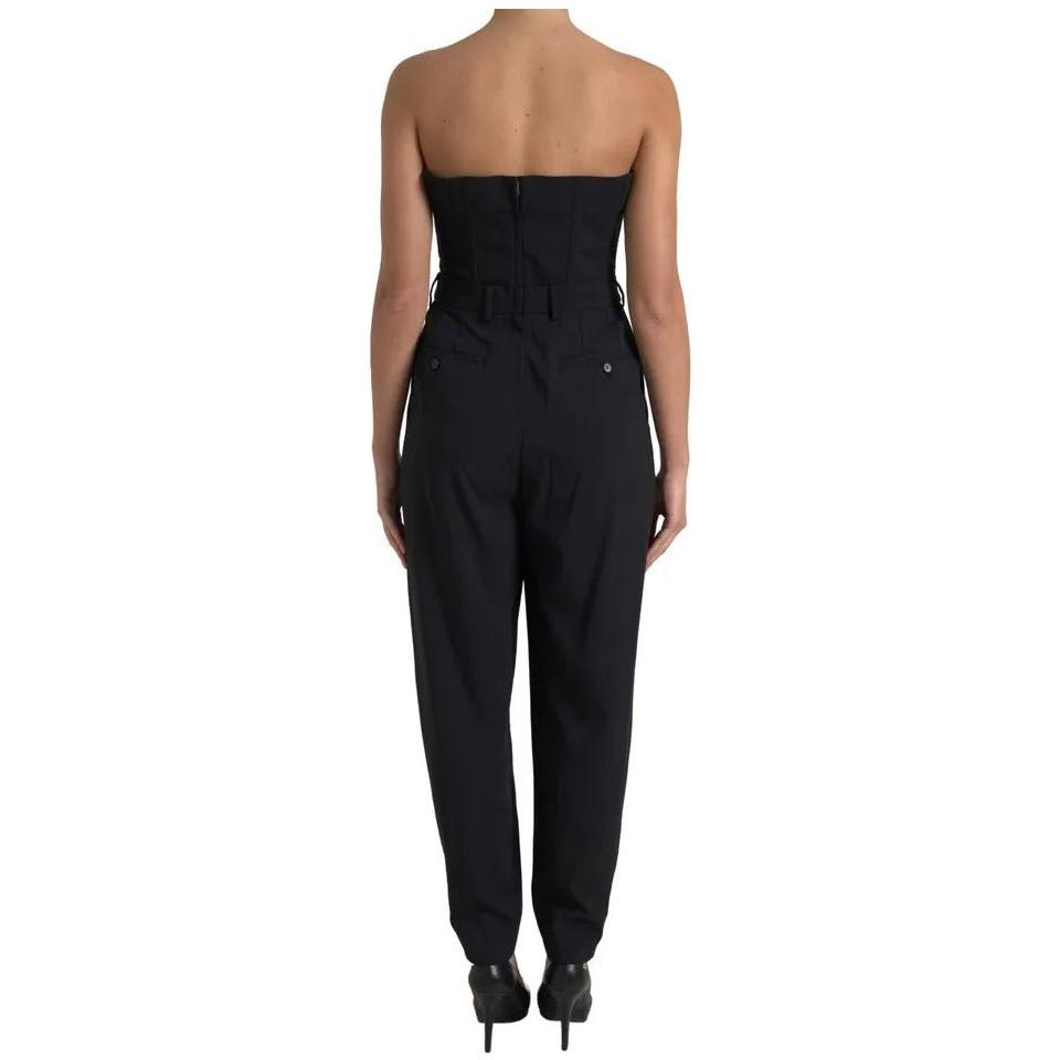 Dolce & Gabbana Black Wool Stretch Strapless Jumpsuit Dress Dolce & Gabbana