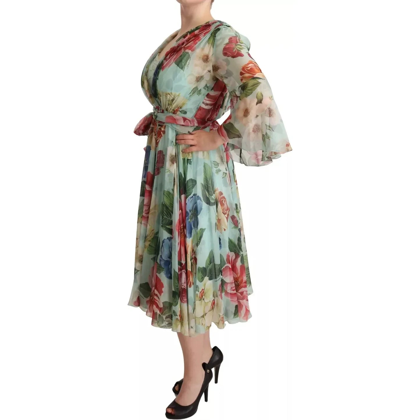 Dolce & Gabbana Multicolor Green Silk Wrap Gown Dress Dolce & Gabbana