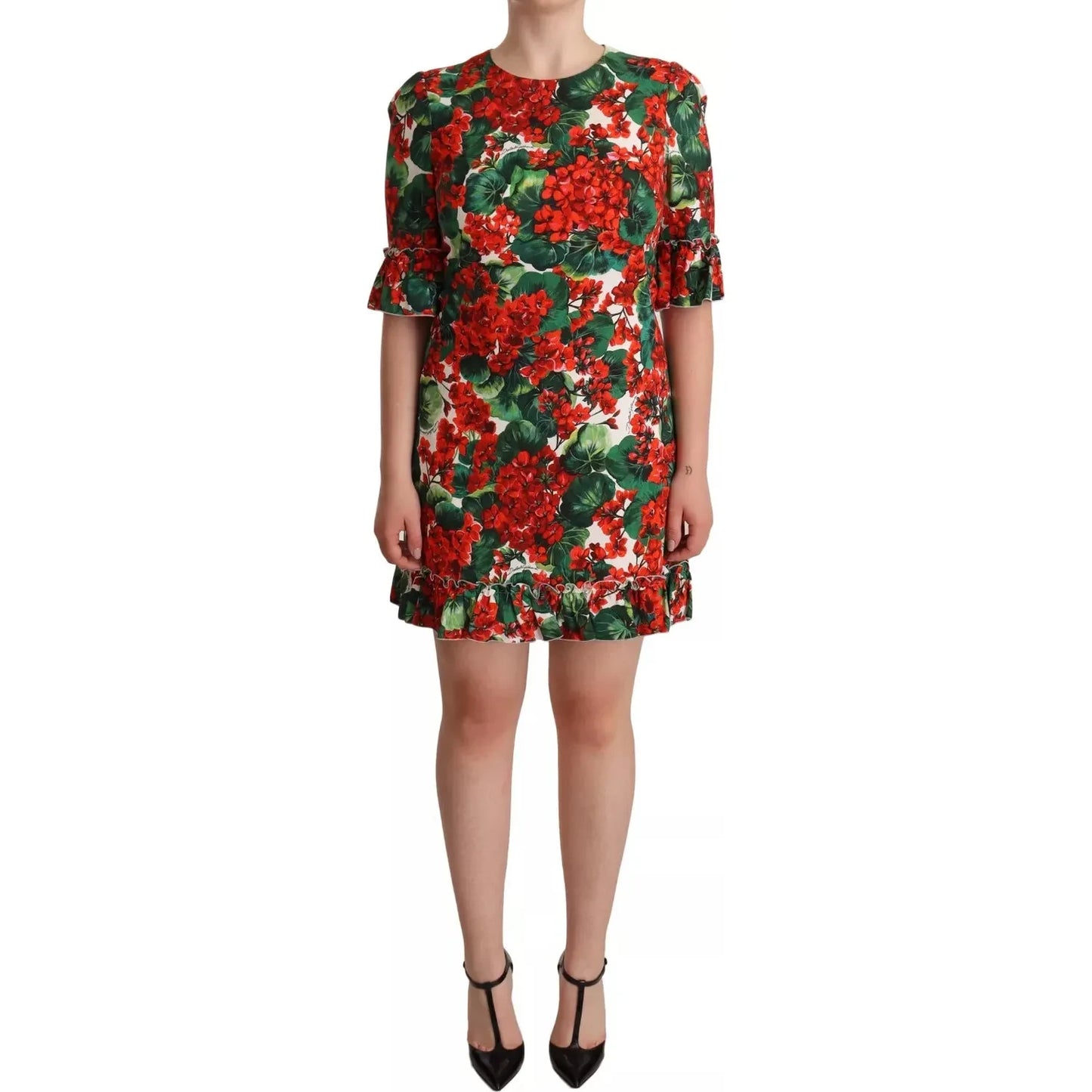 Dolce & Gabbana Red Green Portofino-Print Poplin Midi Dress Dolce & Gabbana