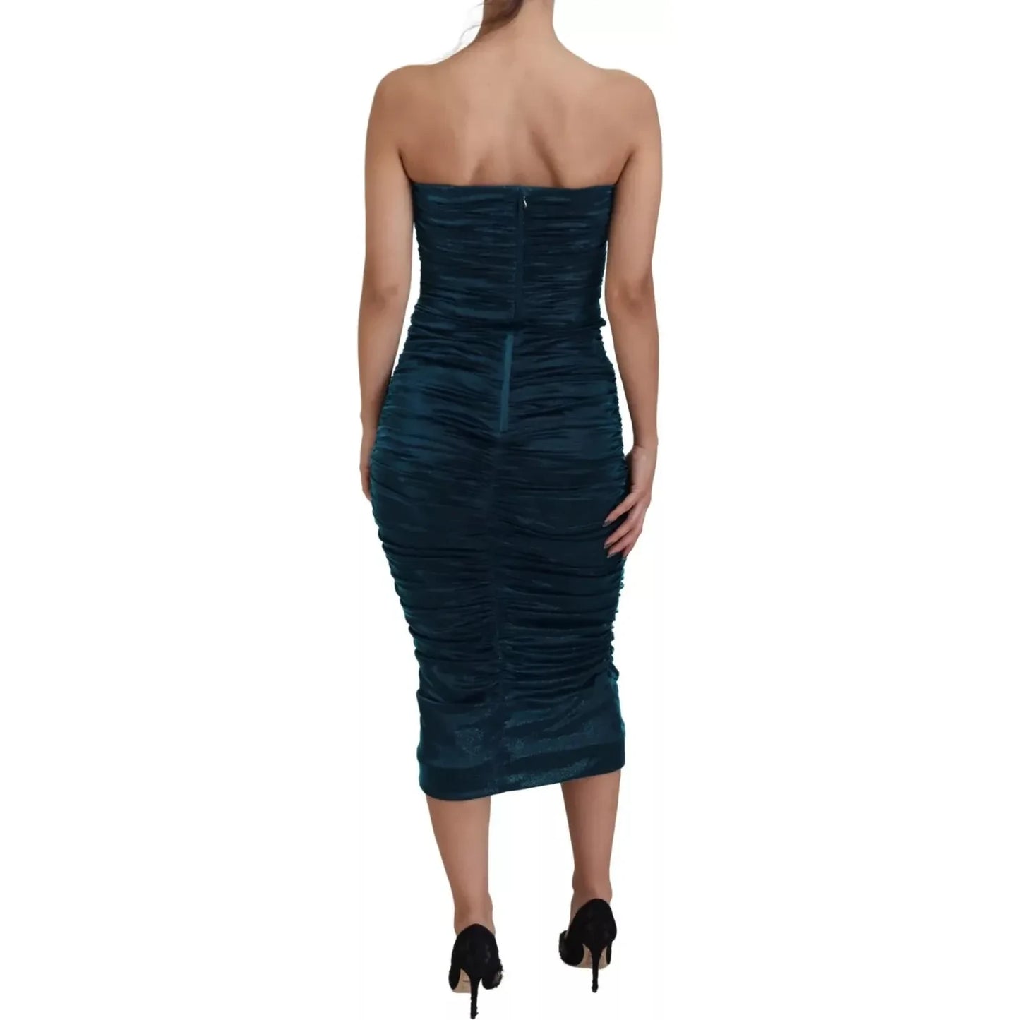 Dolce & Gabbana Silk Blend Blue Satin Fitted Strapless Dress Dolce & Gabbana