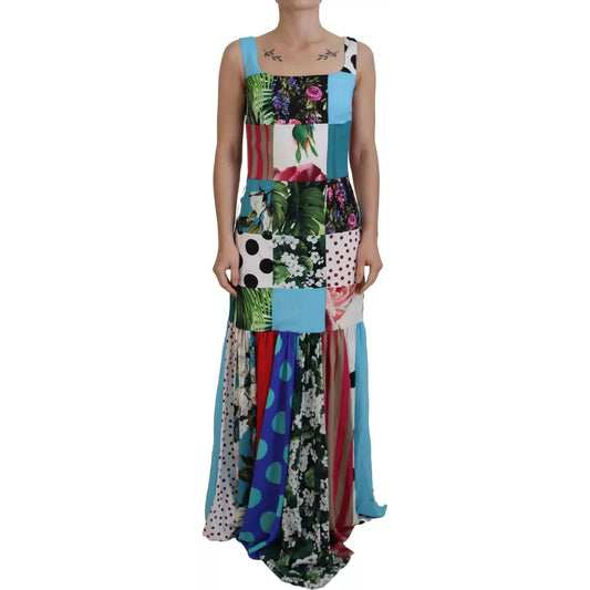 Dolce & Gabbana Silk Multicolor Patchwork Sheath Maxi Dress Dolce & Gabbana