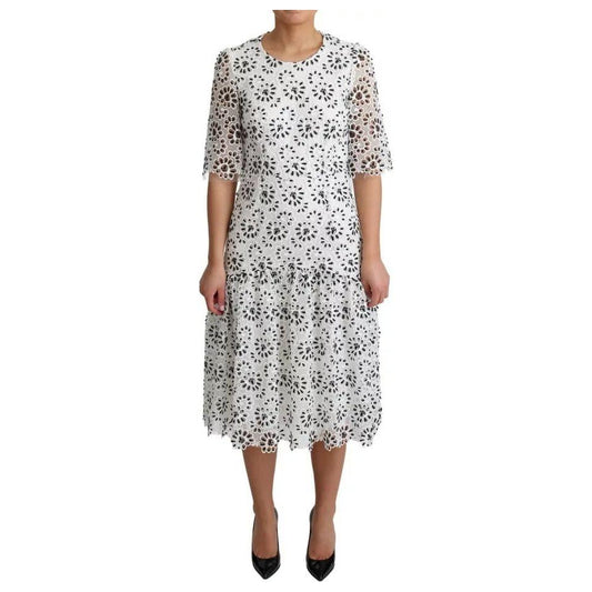 Dolce & Gabbana White Cutout Design Polyester A-line Midi Dress Dolce & Gabbana