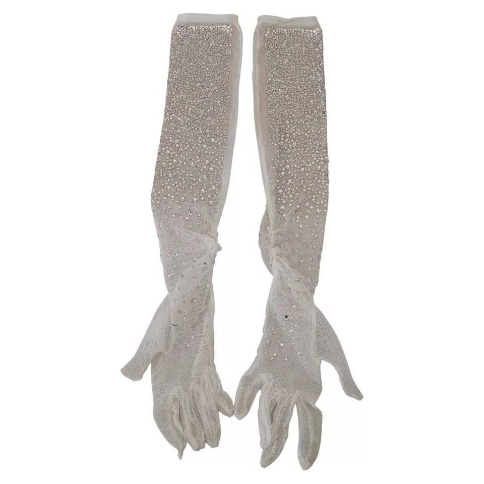 Dolce & Gabbana White Crystal Elbow Length Cotton Tulle Gloves Dolce & Gabbana