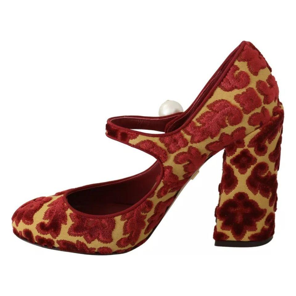 Dolce & Gabbana Red Floral Brocade Heels Mary Janes Pumps Shoes Dolce & Gabbana