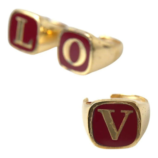 Dolce & Gabbana Gold Brass LOVE Enamel Set of 3 Ring Ring Dolce & Gabbana