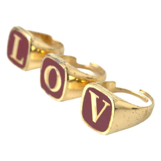 Dolce & Gabbana Gold Brass LOVE Enamel Set of 3 Ring Ring Dolce & Gabbana