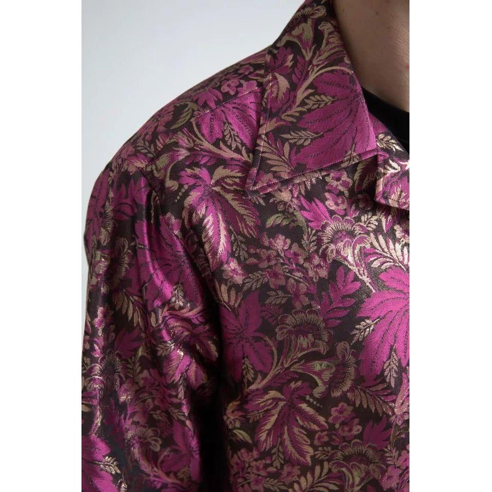 Dolce & Gabbana Fuchsia Pink Floral Jacquard Button Down Shirt Dolce & Gabbana