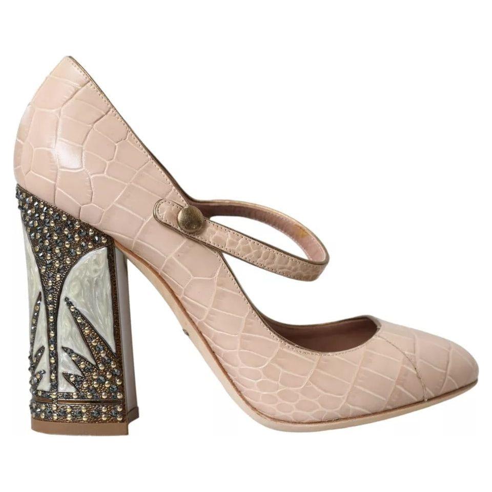 Dolce & Gabbana Beige Leather Mary Janes Embellished Shoes Dolce & Gabbana