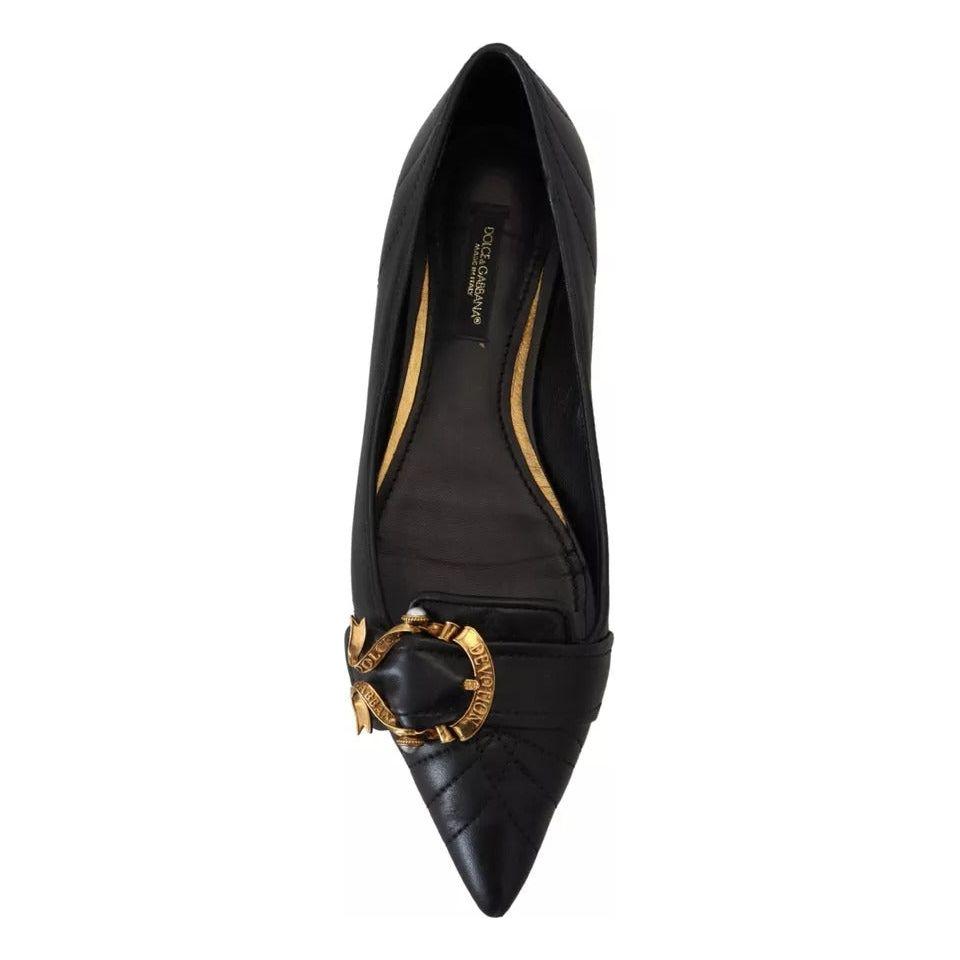 Dolce & Gabbana Black Devotion Leather Pointy Flats Shoes Dolce & Gabbana