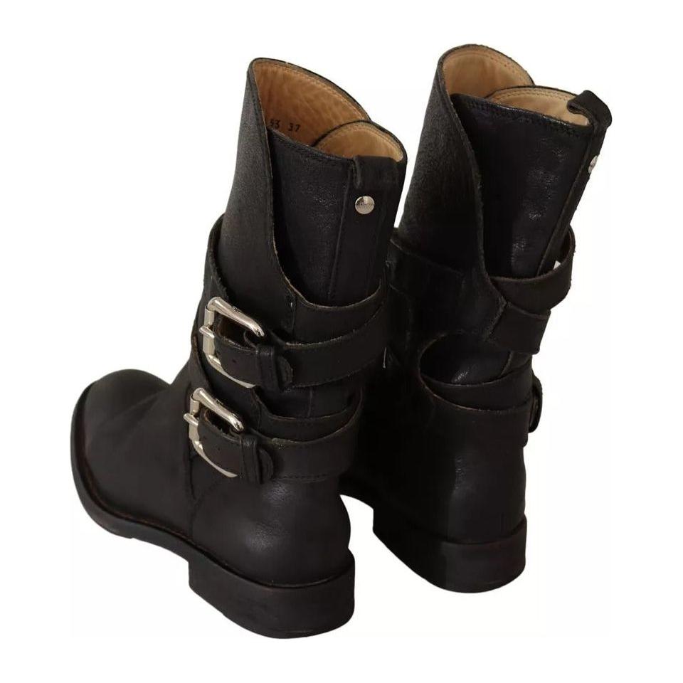 Dolce & Gabbana Black Leather Buckle Mid Calf Boots Shoes Dolce & Gabbana