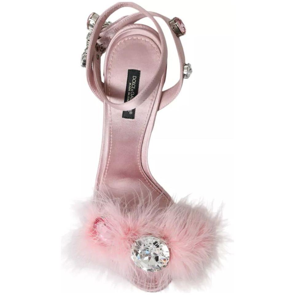 Dolce & Gabbana Pink Turkey Feather Embellished Sandals Shoes Dolce & Gabbana