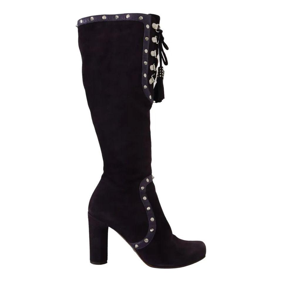 Dolce & Gabbana Purple Suede Leather Studded High Boots Shoes Dolce & Gabbana