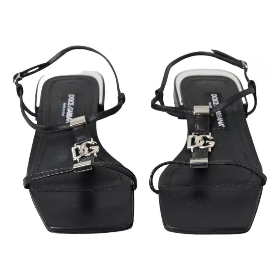 Dolce & Gabbana Black Leather DG Logo Flats Sandals Shoes Dolce & Gabbana