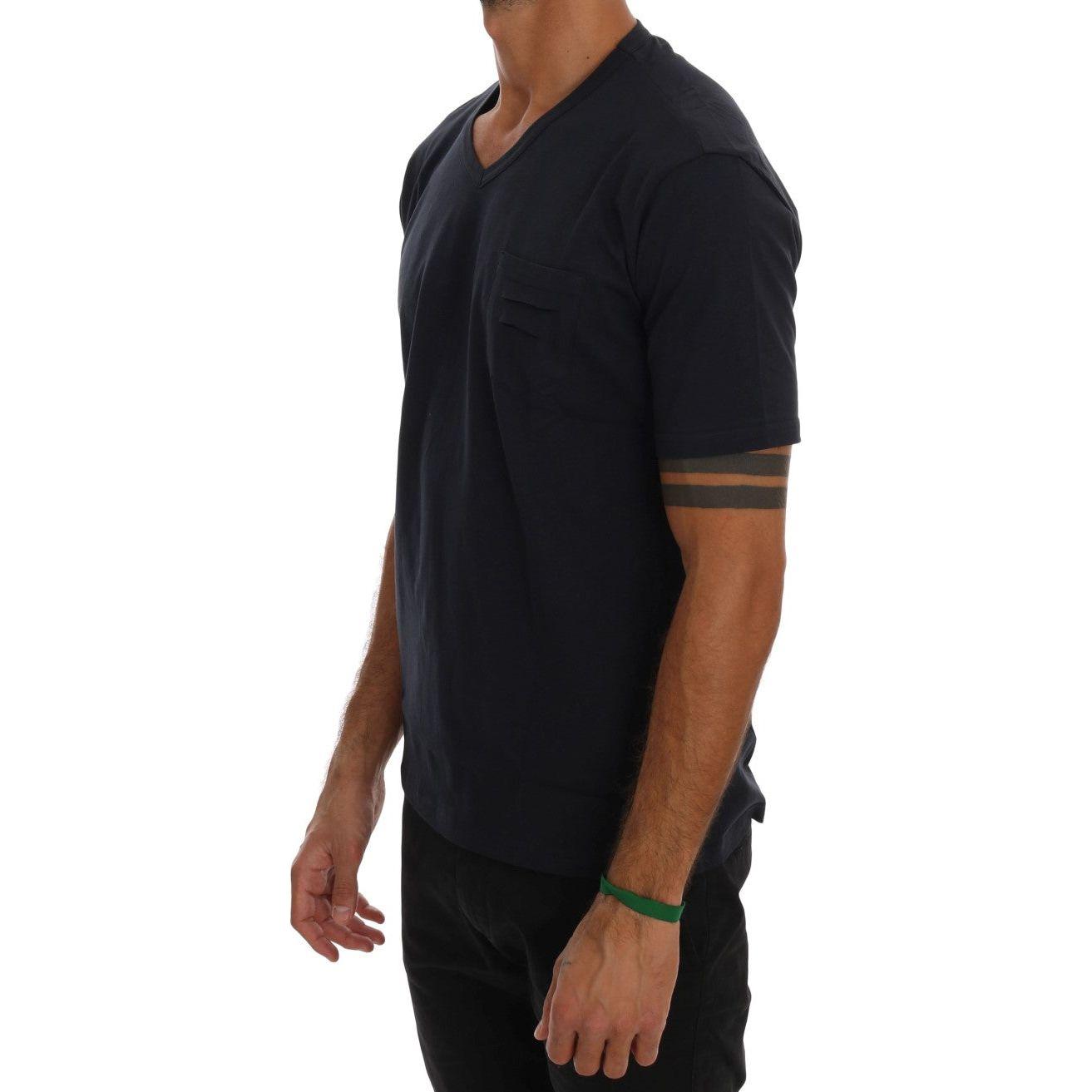 Daniele Alessandrini Blue Cotton V-neck T-Shirt