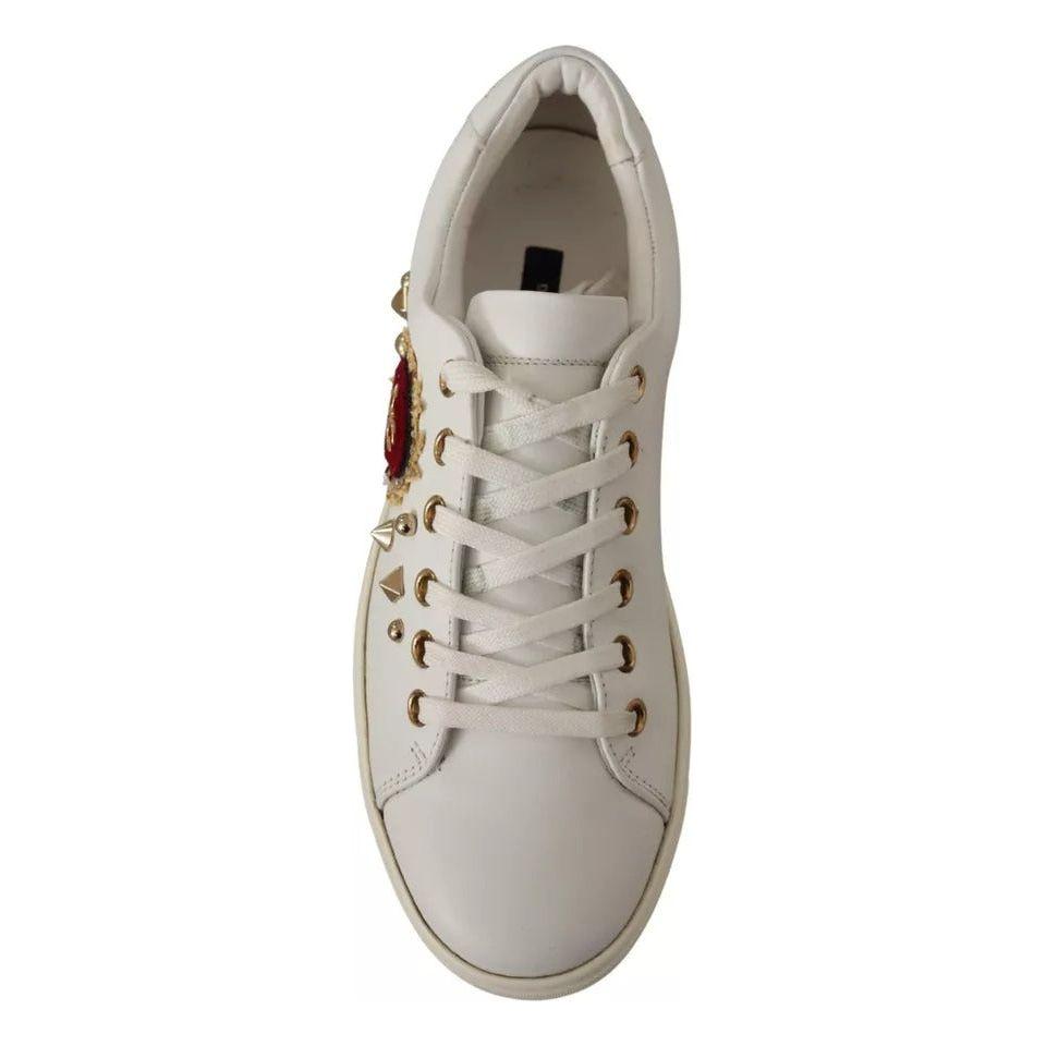 Dolce & Gabbana White Leather Gold Red Heart Sneakers Shoes Dolce & Gabbana